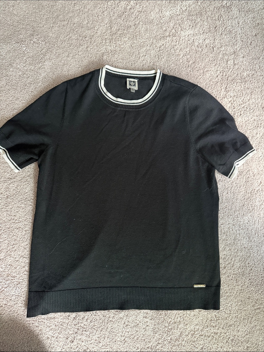 Anne Klein Black Short-Sleeve Knit Top with White Trim